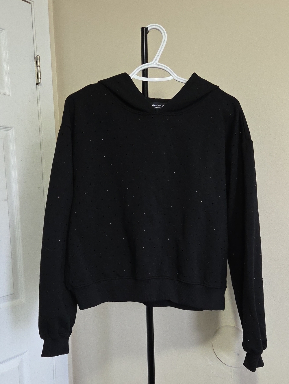 Generation Love Cotton Blend Black Sparkle Cropped Hoodie